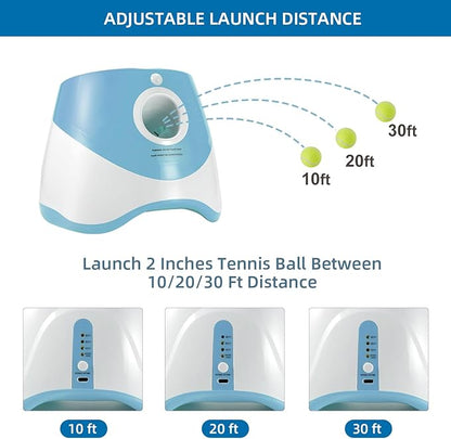 Automatic Ball Launcher for Dogs with 6pcs 2.3 Inch Etpu Tennis Balls,Thrower Distance 20-45ft,interacive Dog Toys for Indoor/Outdoor for Small Or Medium Dogs (White) (Green)