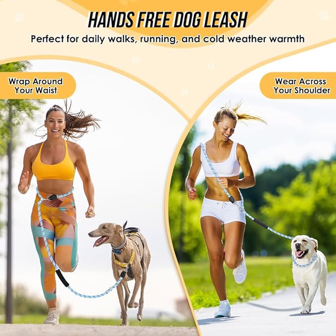 Lukovee Hands Free Dog Leash, 10FT Adjustable Training Lead 1/2 Inch Nylon Heavy Duty Lead No Pull for Large Medium Dogs, Tangle Free Reflective Waist-Leash for Walking Running, Blue