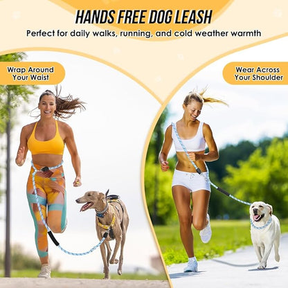 Lukovee Hands Free Dog Leash, 10FT Adjustable Training Lead 1/2 Inch Nylon Heavy Duty Lead No Pull for Large Medium Dogs, Tangle Free Reflective Waist-Leash for Walking Running, Blue