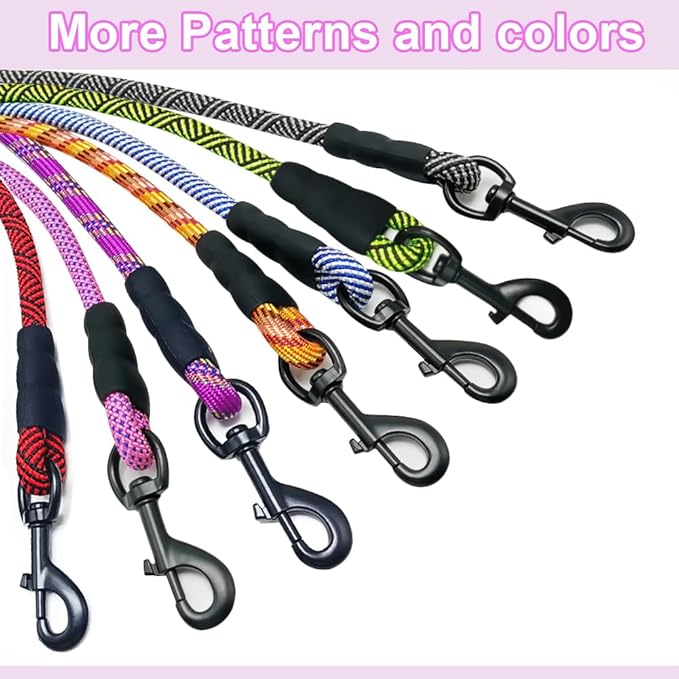 MayPaw 3FT Heavy Duty Rope Dog Leash, 6/8/10FT Nylon Pet Leash with Soft Padded Handle, Thick Lead Leashes for Large Medium Dogs Walking Training (Pink-Blue dot, 1/2" * 3')