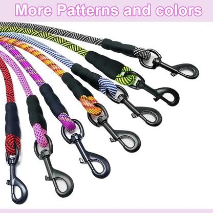 MayPaw 3FT Heavy Duty Rope Dog Leash, 6/8/10FT Nylon Pet Leash with Soft Padded Handle, Thick Lead Leashes for Large Medium Dogs Walking Training (Pink-Blue dot, 1/2" * 3')