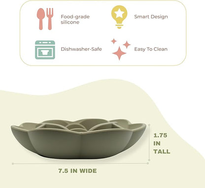 Hanara Sillicone Slow Feeder Dog Bowls & Lick Mat with Suction Bottom | Rose Petals Design | Promotes Better Digestion, Prevent Choking | Dish Washer Safe | Great Size for All Breed (Sage Green)