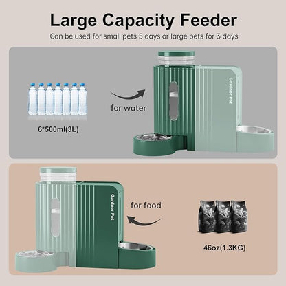 Gardner Pet Gravity Cat Food Feeder and Water Dispenser Stainless Steel Bowls Two-in-One Set Large Capacity Automatic Feeder for Pets Dogs, Puppies, Kittens-(0.8 Gallons x 2)