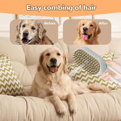 2025 New Pet Steam Groomer Brush, 3 in 1 Cat Steam Brush for Massaging and Cleaning Shedding Hair, Upgrade Pet Steam Groomer Comb Multifunctional Hair Removal Comb for Cats Dogs (White)
