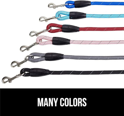 GORILLA GRIP Dog Leash, Heavy Duty Reflective Rope Leashes for Large, Medium, Small Breed Dogs, Puppy Training Essential for Walks, Hikes, Soft Handle, Rotating Metal Clip, Waste Bag Dispenser, Gray