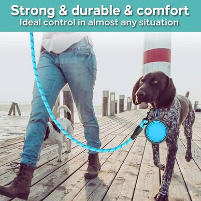 COOYOO 2 Pack Dog Leash 6 FT Heavy Duty - Comfortable Padded Handle - Reflective Dog Leash for Medium Large Dogs with Collapsible Pet Bowl Set 2-Black+Blue