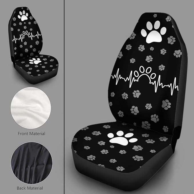 White Paw Waveform Printed Auto Front Seats Protector, Waterproof Car Seat, Vehicle Seat Protectors Fit Trucks SUV Van Car Decor