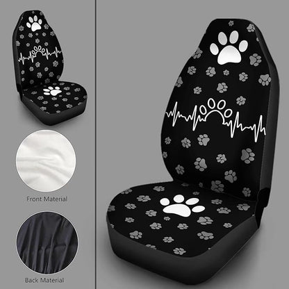 White Paw Waveform Printed Auto Front Seats Protector, Waterproof Car Seat, Vehicle Seat Protectors Fit Trucks SUV Van Car Decor