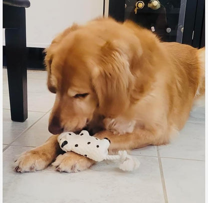 Squeaky Dog Chew Toys, Set of 2 Cow Shaped, with Rope