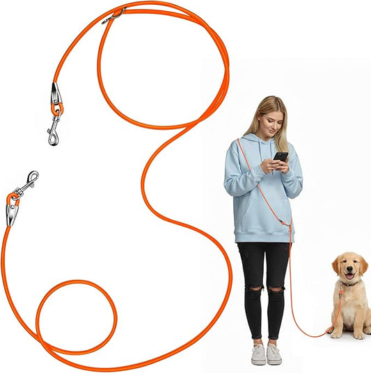 8.2ft Hands Free Dog Leash,Versatile Waist & Crossbody Lead for Medium Dogs,Waterproof & Adjustable for Running Jogging Walking, 360° Swivel Metal Buckle (Orange)