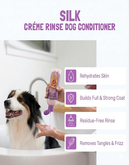 Bio-Groom Dog Shampoo and Conditioner Set - Whitening Shampoo for Dogs, Moisturizing Conditioner for Dry, Itchy, Sensitive Skin - Silk Creme Rinse & Brightening Shampoo, 12 Fl Oz Each (1 Set)