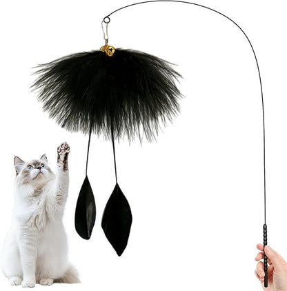 Walfront Interactive Cat Toy with Black Feather, Natural Feathers for Cats, Engaging & Energy-Boosting Fun Cat Exercise Toy for Active Cats & Kittens, Durable & Safe for Pets