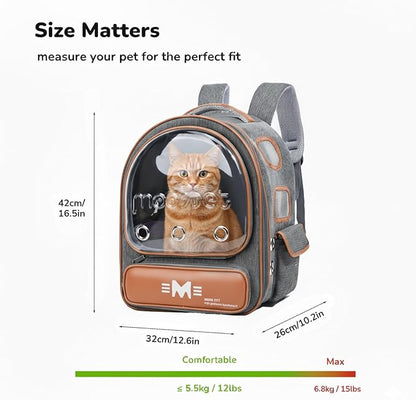 Cat Bubble Backpack Carrier, Clear Pet Bag for Cats and Small Dogs up to 20 Lbs, Great for Outdoor Hiking Camping (Grey Orange)