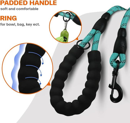 Taglory Rope Dog Leash 6 FT with Comfortable Padded Handle, Highly Reflective Threads Leash and Anti-Tangle Clip for Walking Medium Large Dogs, 1/2 inch, Turquoise