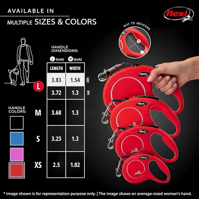 FLEXI New Classic Tape Retractable Dog Leash for Large Dogs Upto 110 lbs. – 16 ft., Red | Tangle Free Pet Walking Leash with One-Handed Brake, Pause, Lock|German Quality Product