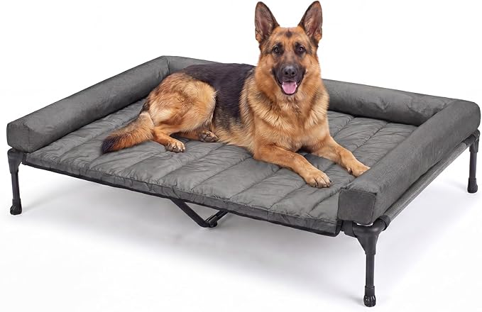 Veehoo Cooling Elevated Dog Bed Add Removable Waterproof Bolster Cushion Mat, Raised Pet Cot with Breathable Teslin Mesh, No-Slip Feet, Dog Couch Bed for Indoor Outdoor, 53 inches, Black Silver