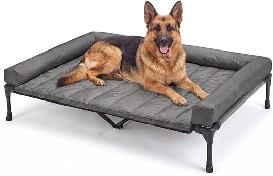 Veehoo Cooling Elevated Dog Bed Add Removable Waterproof Bolster Cushion Mat, Raised Pet Cot with Breathable Teslin Mesh, No-Slip Feet, Dog Couch Bed for Indoor Outdoor, 53 inches, Black Silver