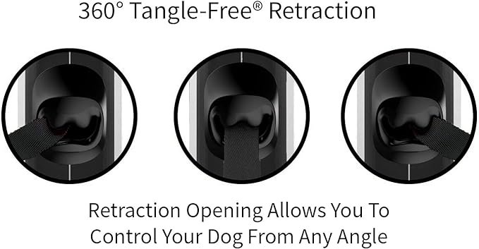 TUG 360° Tangle-Free Retractable Dog Leash with Anti-Slip Handle | 16 ft Strong Nylon Tape | One-Handed Brake, Pause, Lock (Small, Grey)