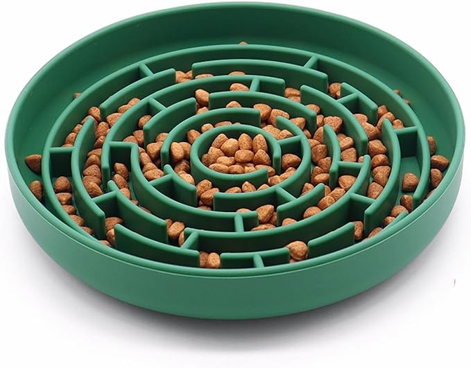 Slow Feeder Dog Bowl, 7.8 x 7.8 inches, Silicone Pet Puzzle Bowl with Suction Base, Foldable (Green)
