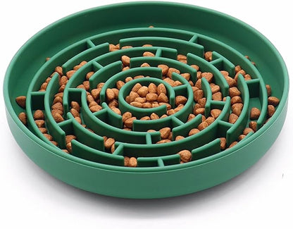 Slow Feeder Dog Bowl, 7.8 x 7.8 inches, Silicone Pet Puzzle Bowl with Suction Base, Foldable (Green)