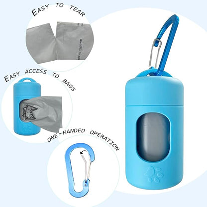 Dog Poop Bag Dispenser for Leash with Snap Clip, Skin-friendly Texture Waste Bag Holder for Dog Walks and Cats, Pets Litter Bag Container, Indoor & Outdoor Use (Blue, 1)