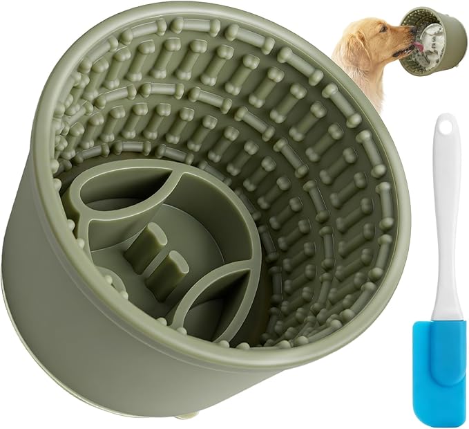 Large Silicone Dog Bowls,Non-Slip Dog Licking Treat Dispenser,Anxiety Relief Slow Feeder Treat Dispenser, Slow Feeder Bowls for Small Medium Large Breed Dogs,BPA Free Silicone(green-4cup)