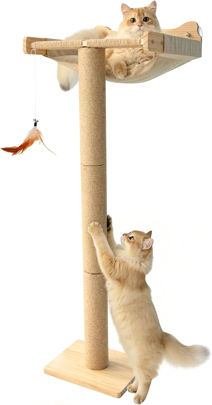 46" Cat Window Perch with 3 Adjustable Sisal Scratching Posts, Drill-Free Suction Cups, Multi-Level Climbing Perch for Bird Watching & Play, 45 lbs Capacity