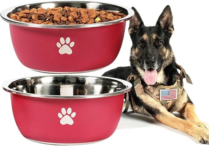 Large Dog Water Bowl 2 Pack, 1.3 Gallons 170oz Stainless Steel Extra Large Dog Food Bowl for Big Giant Dogs, Red