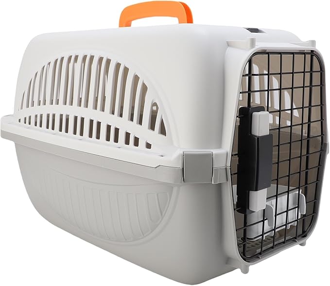 Dioche Crate Hard Sided Plastic Pet Carrier - Easy to Assemble Portable Dog Carrier with Ample Space, Excellent Ventilation for Outdoor Travel - Gray (Gray)