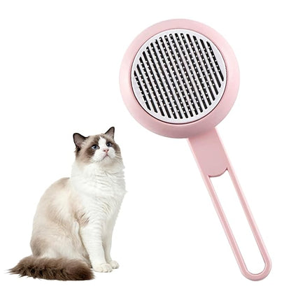 Pet Self-Cleaning Slicker Brush for Dogs & Cats, Deshedding Comb, Removes Loose Hair & Mats, Skin-Friendly Tool for Long/Short Fur, All Breeds (Pink)