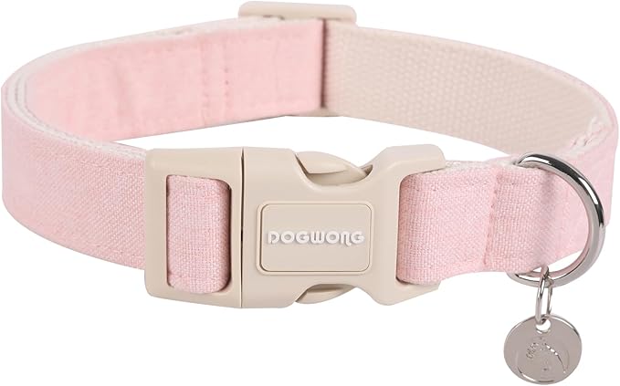 DOGWONG Cotton Hemp Pink Dog Collar Adjustable Soft Natural Fabric Pet Collar Cute Wedding Puppy Necklace for Small Medium Large Dogs