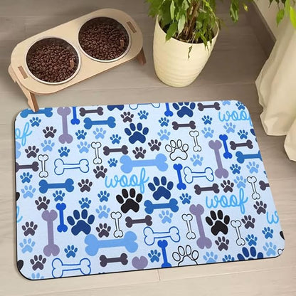 Dog Food Mats for Floors Waterproof, Pet Water Bowl Mats Pet Feeding Absorbent Placemats Blue 17 * 30 inch