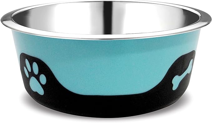 Thermocool Insulated Stainless Steel Pet Bowl - 32 Oz (Large) Non-Slip Feeding Dish Reduces Sliding & Spills, Keeps Water Cold & Food Warm, Dishwasher Safe (Blue)