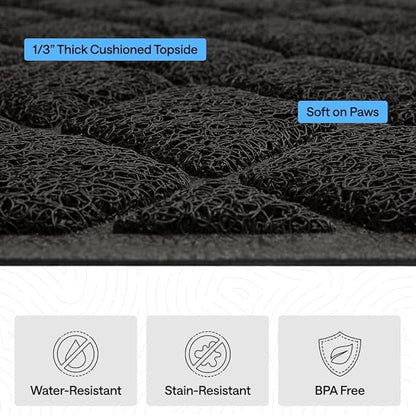 GORILLA GRIP Cat Litter Box Mat, 47x35, Cushioned Coil Mesh Litter Trapping Mats, Scatter Control Supplies for Less Mess, Phthalate Free, Ultra Deep Catch Grooves, Rinse or Vacuum to Clean, Black