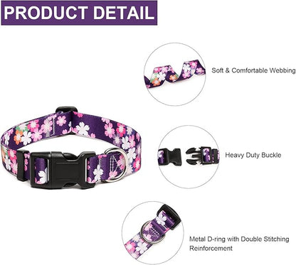 Mercano Adjustable Dog Collar - Special Design Patterns, Soft Nylon Comfortable Sturdy Pet Collar for Small Medium Large Dogs (L, Floral Pink)