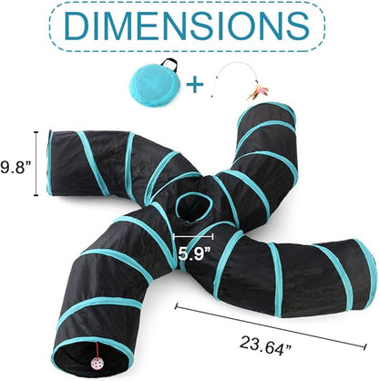 Yinghe Cat Tunnel - Collapsible 3 Way Pet Tunnel with Interactive Ball & Feather Wand - Pet Toy Tube Fun for Rabbits, Kittens, Cats, and Dogs