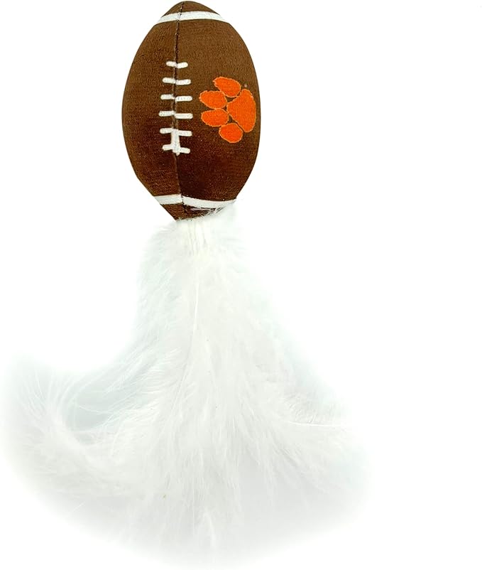 Best Plush CAT Toy - NCAA Clemson Tigers Complete Set of 3 Piece Cat Toys Filled with Fresh Catnip. Includes: 1 Helmet Cat Toy, 1 Football Cat Toy with Feathers & 1 Beer Bottle. Beautiful Team Logos