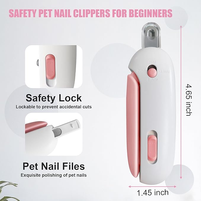 Cat Nail Clipper with Adjustable Aperture, Small Dog Nail Trimmer with 4 Gears & Nail File, Safe Pet Claw Clipper Grooming Tool to Avoid Over Cutting, Professional Pet Nail Cutter for Beginners (Pink)