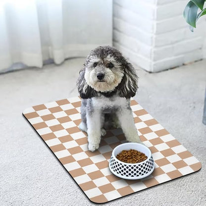 Dog Food Mats for Floors Waterproof, Pet Water Bowl Mats Pet Feeding Absorbent Placemats Plaid 16 * 24 inch