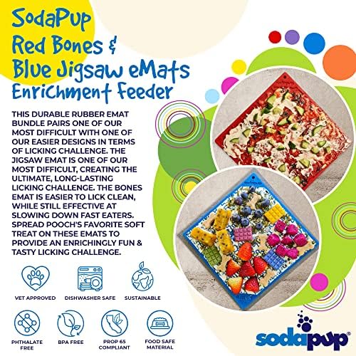 SodaPup Red Bones & Blue Jigsaw eMat Bundle – Durable Lick Mat Feeder Made in USA from Non-Toxic, Pet-Safe, Food Safe Rubber for Avoiding Overfeeding, Digestive Health, Calming, & More - Image 3