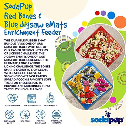 SodaPup Red Bones & Blue Jigsaw eMat Bundle – Durable Lick Mat Feeder Made in USA from Non-Toxic, Pet-Safe, Food Safe Rubber for Avoiding Overfeeding, Digestive Health, Calming, & More - Image 3