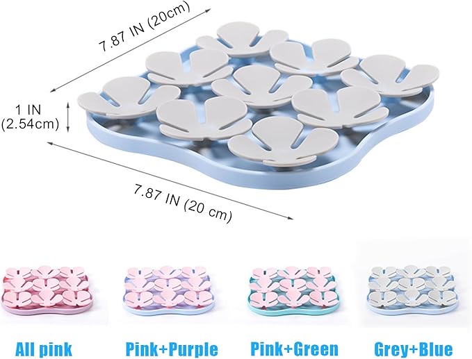 Slow Feeder Bowl for Dogs and Cats - Non-Slip Licking Mat with Suction Cups, Treat Puzzle & Anti-Choke Feeding Pad, Flower Petal Silicone (Blue and Grey)