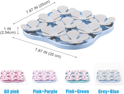 Slow Feeder Bowl for Dogs and Cats - Non-Slip Licking Mat with Suction Cups, Treat Puzzle & Anti-Choke Feeding Pad, Flower Petal Silicone (Blue and Grey)