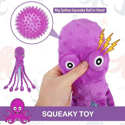 EXPAWLORER Octopus Dog Toy - Best Dog Squeaky Toys Puppy Birthday Gift Soft Stuffed Chew Toy, Crinkle Paper and Built-in Squeaker Durable Interactive Plush Toy for Small Medium Large Dogs, Purple