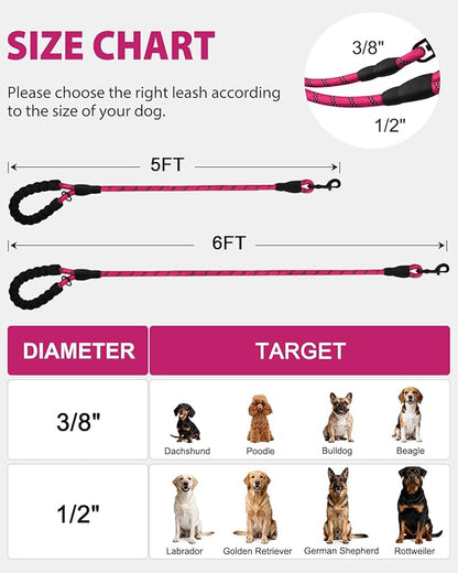Joytale Dog Leash for Small Dogs, Heavy Duty Nylon Leashes with Comfortable Padded Handle and Highly Reflective Threads, Ideal for Walking and Training, Hotpink, 6'×3/8''