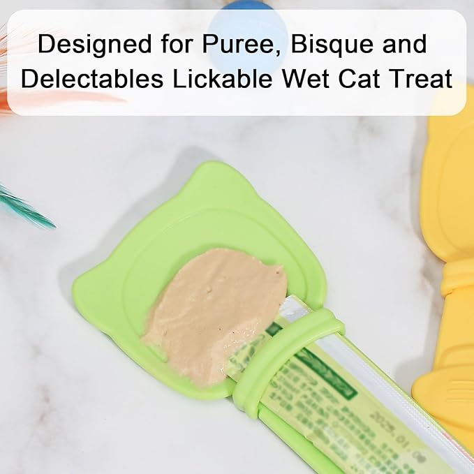 Cat Treat Spoon Squeeze, Sliding Kitten Strip Feeder Suitable for Puree and Delectables Bisque Lickable Wet Cat Treats, 2Pcs Pet Food Dispenser for Puppies Small Pets
