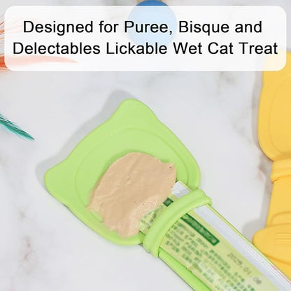 Cat Treat Spoon Squeeze, Sliding Kitten Strip Feeder Suitable for Puree and Delectables Bisque Lickable Wet Cat Treats, 2Pcs Pet Food Dispenser for Puppies Small Pets