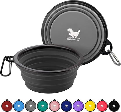 Collapsible Dog Bowls for Travel, 2-Pack Dog Portable Water Bowl for Dogs Cats Pet Foldable Feeding Watering Dish for Traveling Camping with Carabiners, BPA Free (Grey&Black, Medium (Pack of 2))