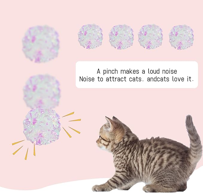 Andiker 20PCS Cat Crinkle Balls, 2.16 Inches Cat Balls with Polyester Film Thick Crinkle Paper Sturdy Interactive Cat Toys for Indoor Cats Reducing Boredom and Keep Fit for Cats and Kitten (White)