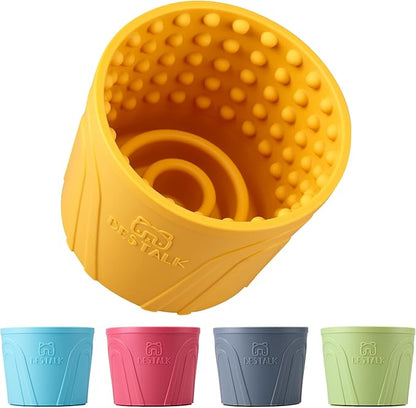 Anxiety Relief Slow Feeder Dog Lick Mat Treat Dispenser, Non-Slip Licking Bowl - Dog Enrichment Toys for Small, Medium & Large Breeds, BPA Free Silicone (Yellow, M-L)